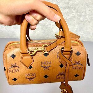 MCM Gold Lock Charm Handbag Small Women's Brown